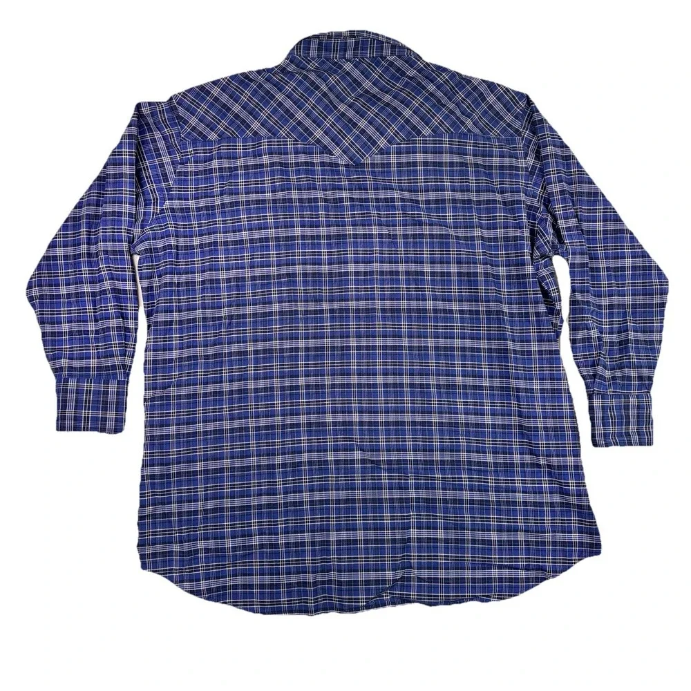 Ely Cattleman Shirt Mens 4XL (20/36) Tall Blue Plaid Pearl Snap Vintage - Picture 2 of 5